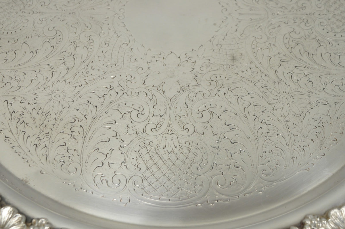 Vintage FB Rogers 5614 Victorian Silver Plated Punchbowl w/ Round Tray, 2 Pc Set