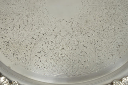 Vintage FB Rogers 5614 Victorian Silver Plated Punchbowl w/ Round Tray, 2 Pc Set