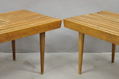 Vintage Mid Century Modern 36" Wood Slat Bench Coffee Table Side Table - a Pair