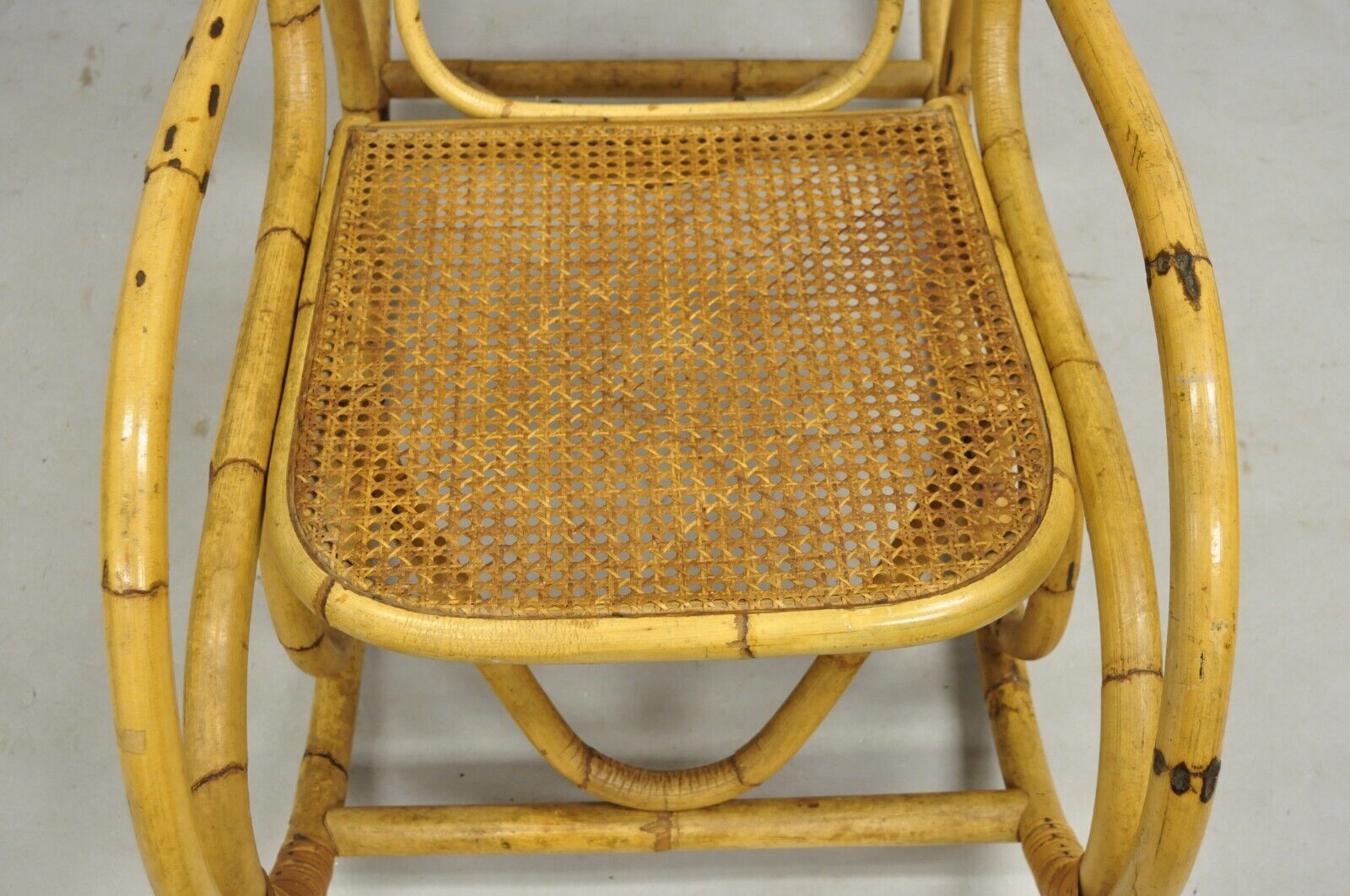 Vintage Mid Century Modern Bentwood Bamboo Rattan Cane Rocking Chair Rocker