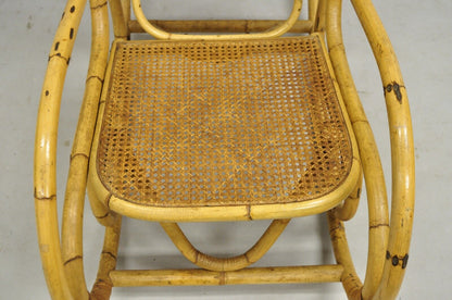 Vintage Mid Century Modern Bentwood Bamboo Rattan Cane Rocking Chair Rocker