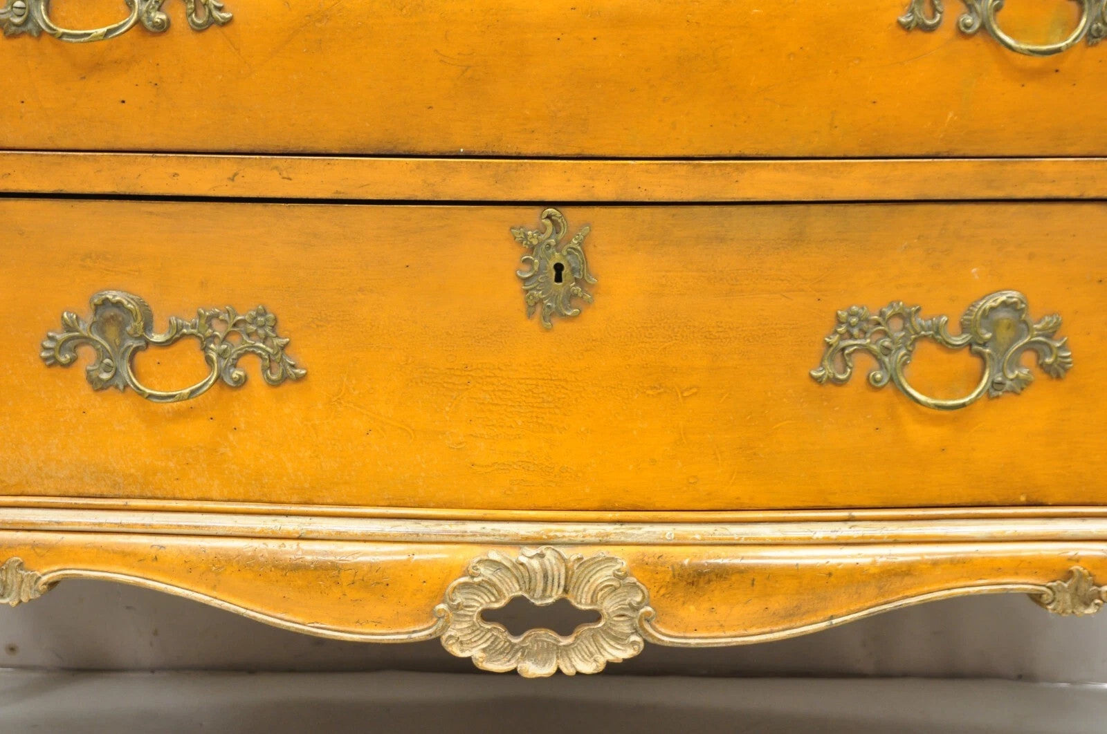 Antique Italian Rococo Louis XV Orange Painted Bombe Commode Chest of Drawers