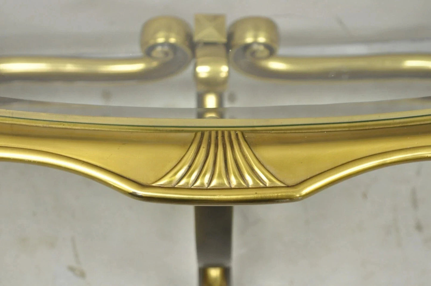 Vintage Hollywood Regency Mastercraft Style Brass Glass Console Sofa Hall Table