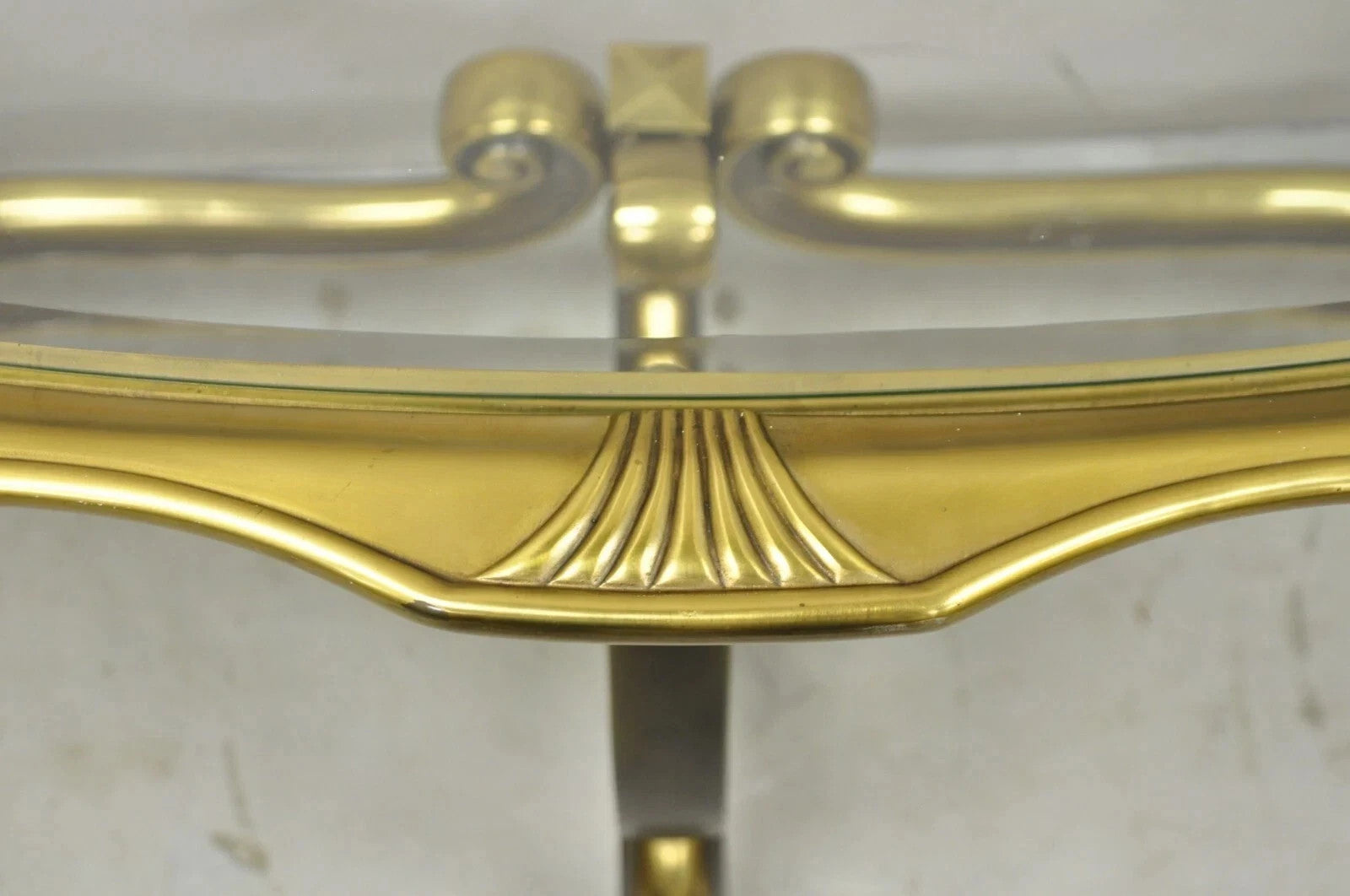 Vintage Hollywood Regency Mastercraft Style Brass Glass Console Sofa Hall Table