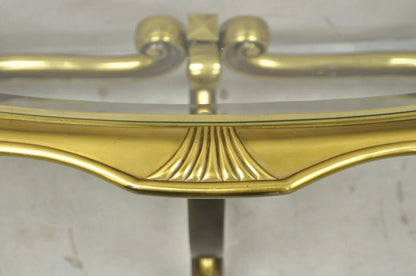 Vintage Hollywood Regency Mastercraft Style Brass Glass Console Sofa Hall Table