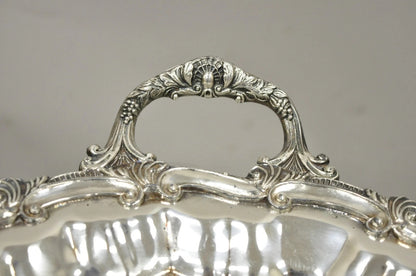 Victorian Ornate Silver Plated Twin Handle Scalloped Bar Serving Platter Tray