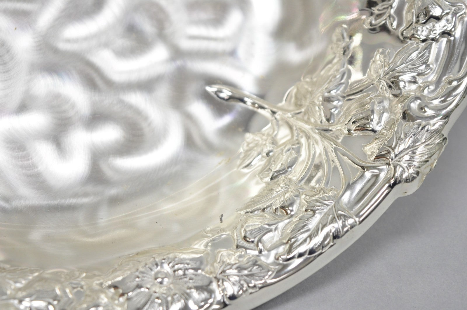 Vintage WMF Germany Ikora Silver Plated Brass Floral Repousse Nut Dish Bowl