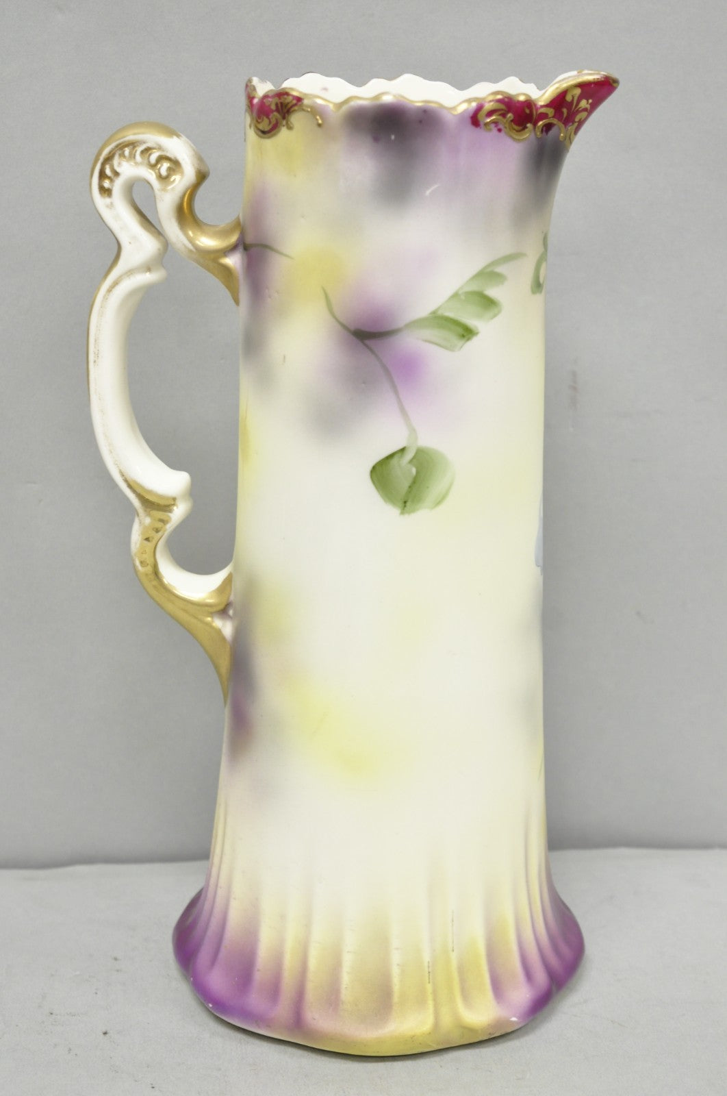 Antique Nishiku Royal Nippon Hand Painted Floral Gold Gilt Handle Water Pitcher