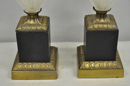 Vintage French Empire Hollywood Regency Cut Glass Crystal Urn Table Lamps - Pair