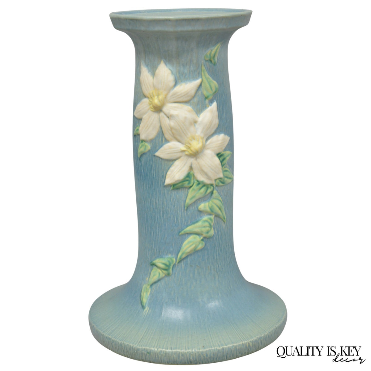 Vintage Roseville USA Blue Clematis Flower Art Pottery Jardiniere Pedestal Base