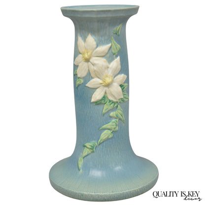 Vintage Roseville USA Blue Clematis Flower Art Pottery Jardiniere Pedestal Base