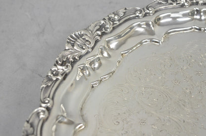 Vintage Poole Silver 3209 Victorian 12" Round Silver Plated Salver Platter Tray