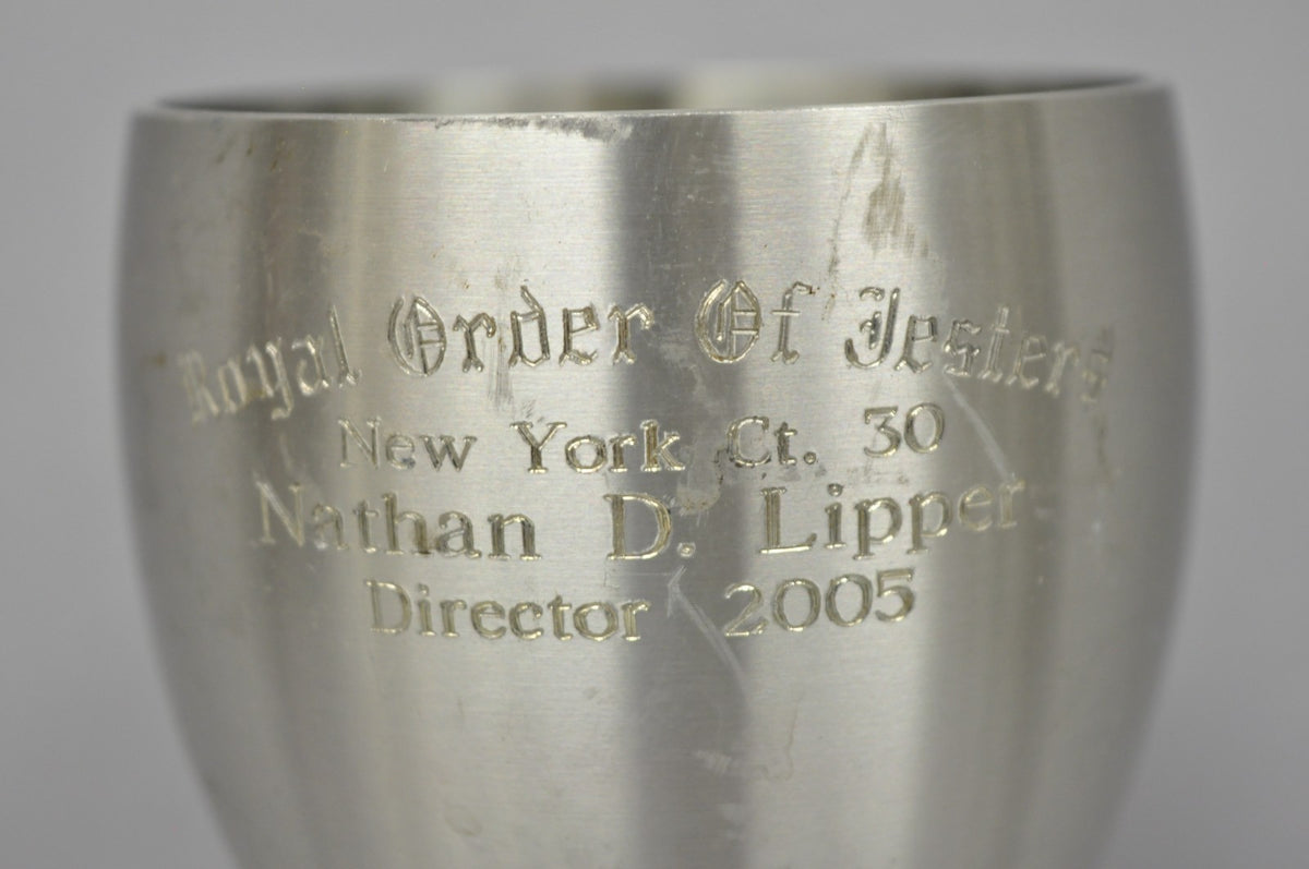 Vintage Royal Order of Jesters Figural Pewter Metal Award Goblet Chalice