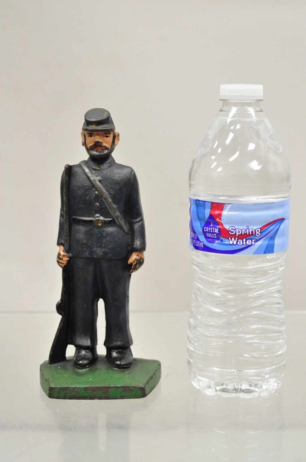Antique Victorian Cast Iron Figural Painted Military War Solider Door Stop B