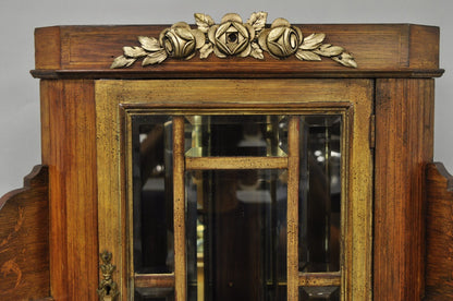 Antique French Victorian Inlaid Mahogany Corner China Cabinet Display Curio