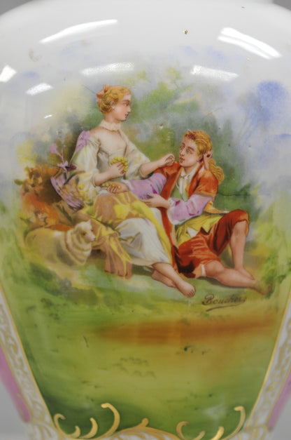 Antique Francois Boucher Victorian Pink Porcelain Lidded Urn or Covered Vase
