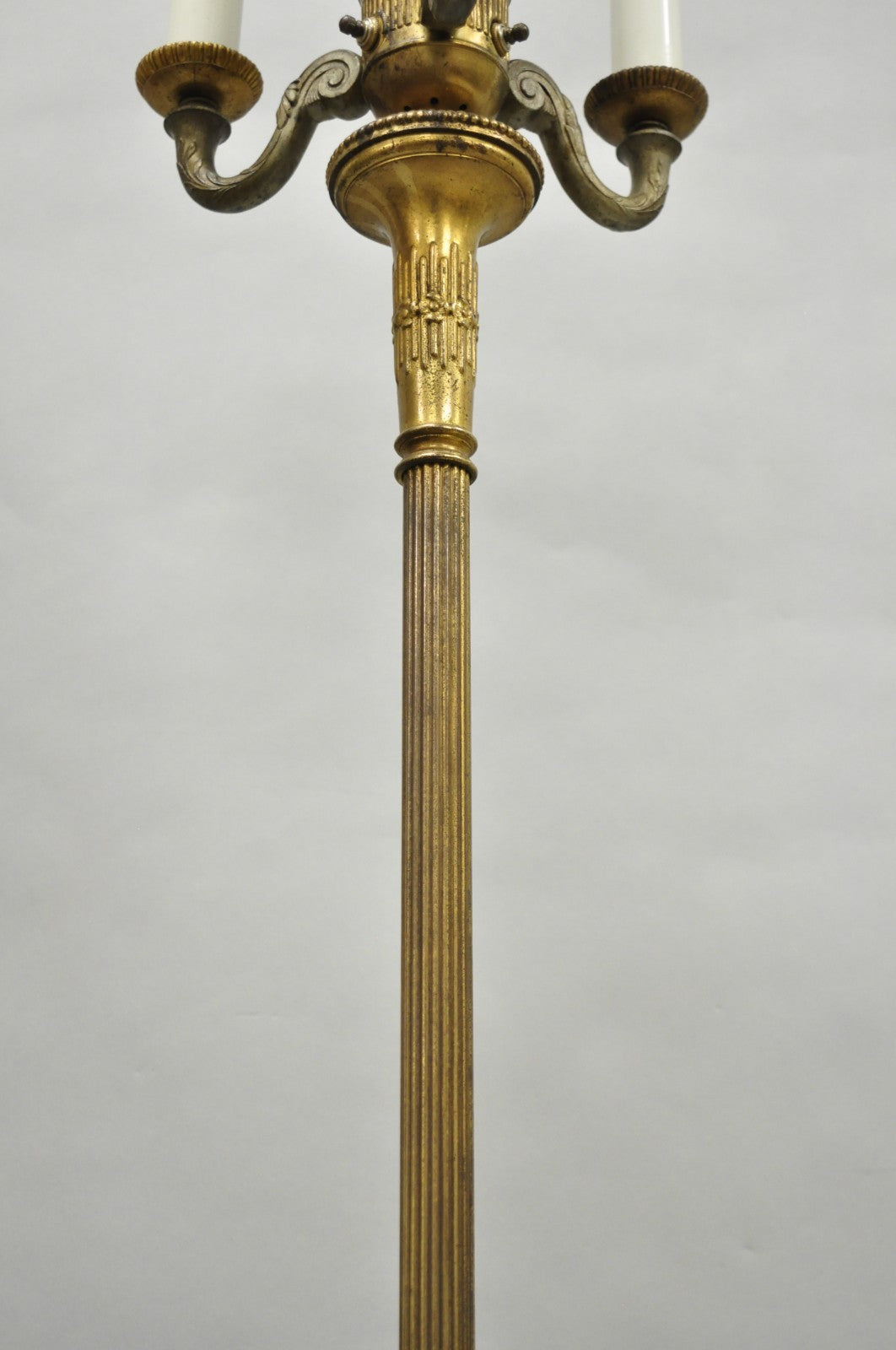 Antique Art Deco Brass & Green Onyx Pole Floor Lamp by Mutual Sunset Lamp Co.