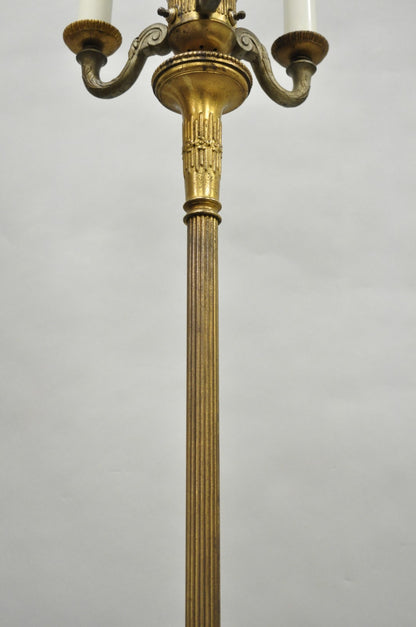 Antique Art Deco Brass & Green Onyx Pole Floor Lamp by Mutual Sunset Lamp Co.