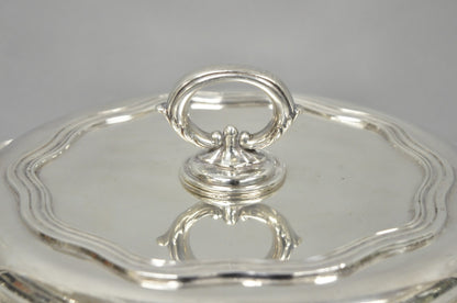 Vintage Sheffield Round Scalloped Silver Plated Covered Divided Serving Dish