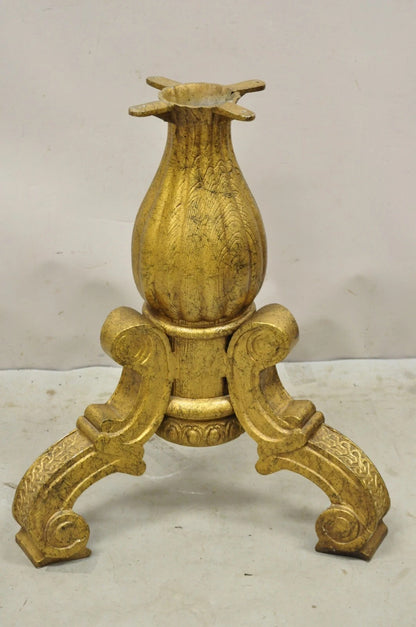 Vintage Baroque Style Gold Cast Aluminum Metal Tripod Pedestal Table Base