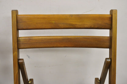 Vintage Mid Century Modern Solid Wood Slatted Folding Chairs  - Set of 6
