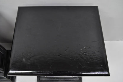 Vintage French Empire Style Black Lacquer Painted Pedestal Column End Table Pair