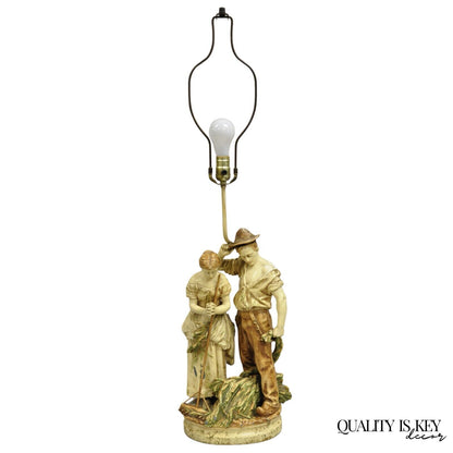 Vintage French Figural "Farmer Husband and Wife Praying over Crops" Table Lamp