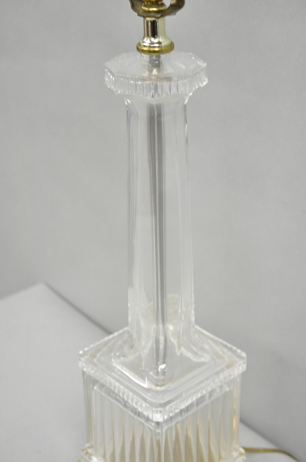 Vintage Ethan Allen Empire Style Glass Column Brass Base Table Lamp