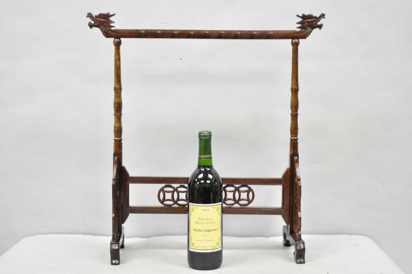 Chinese Carved Dragon Calligraphy Brush Pen Holder Rosewood Stand - a Pair