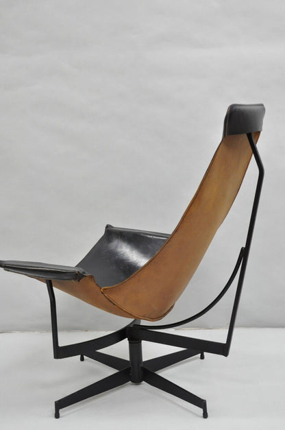 William Katavolos Mid Century Modern Black Leather Sling Steel K Lounge Chair