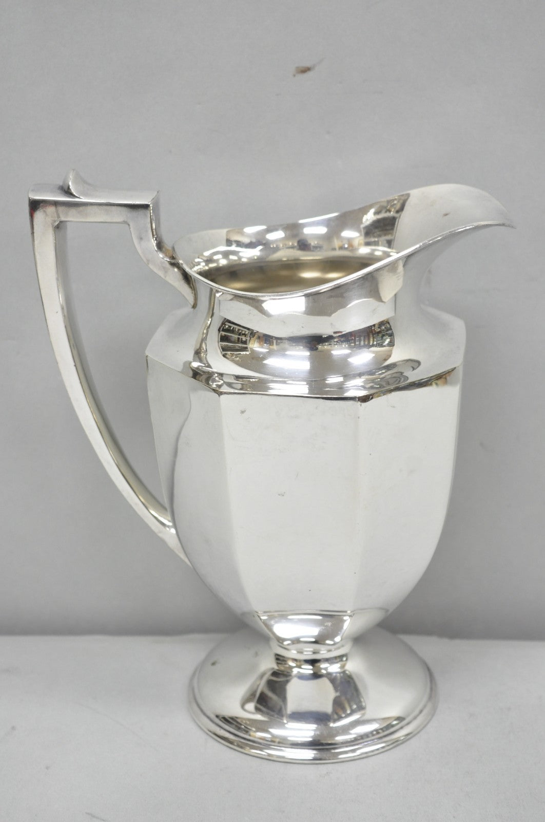 Vintage Art Deco Silver Plated Octagonal Faceted Water Pitcher by Homan Plate