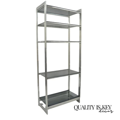 Vintage Mid Century Modern Brushed Aluminum Chrome Frame Etagere Bookcase Shelf