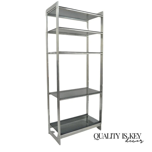 Vintage Mid Century Modern Brushed Aluminum Chrome Frame Etagere Bookcase Shelf