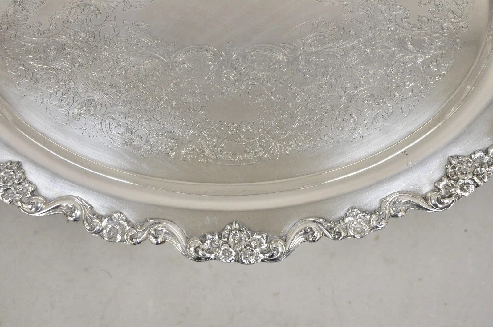 Vintage Poole 400 Lancaster Rose Large Silver Plated Serving Platter Bar Tray