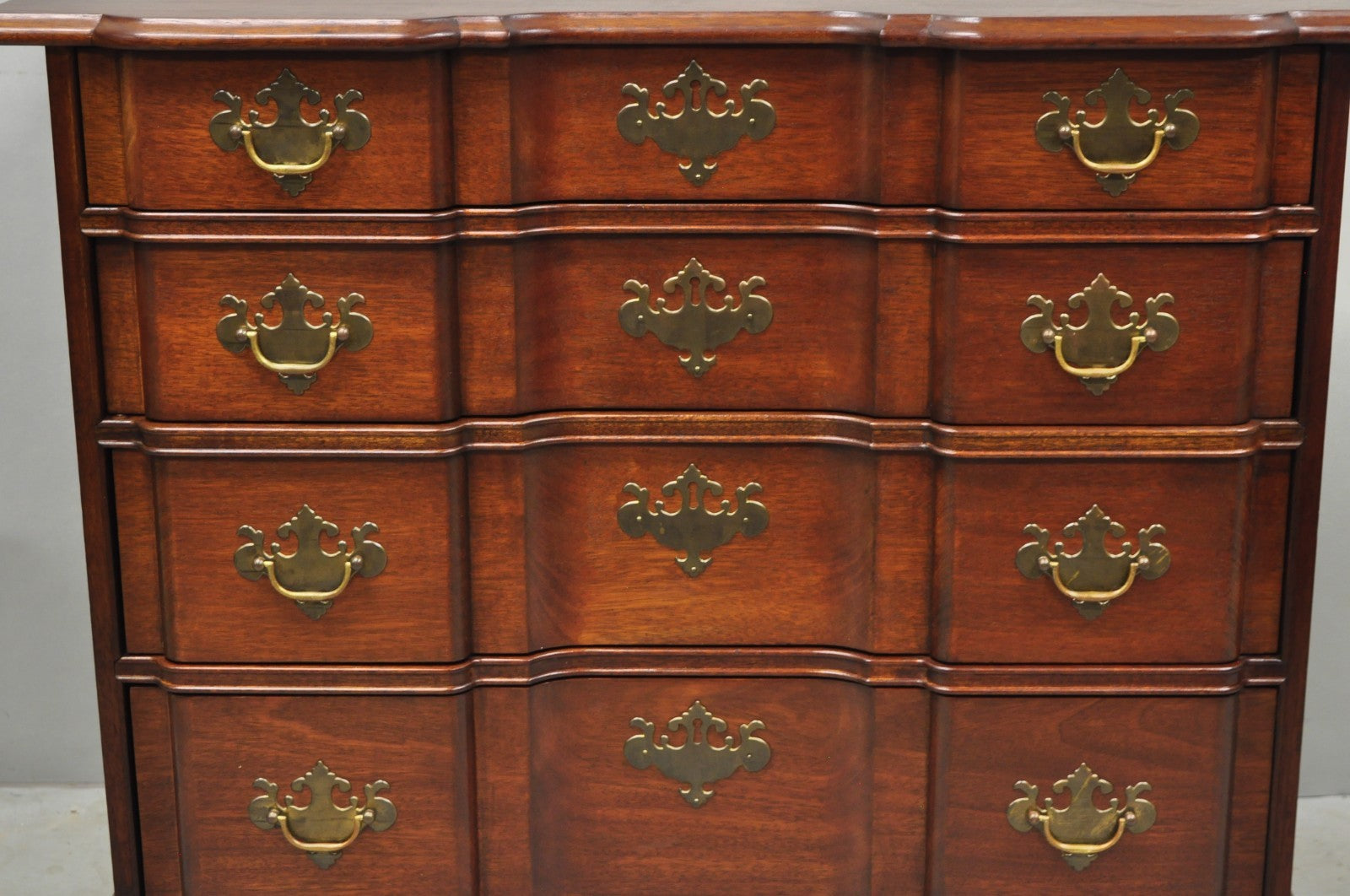 Vintage Chippendale Style Solid Mahogany Block Front Bachelor Chest of Drawers