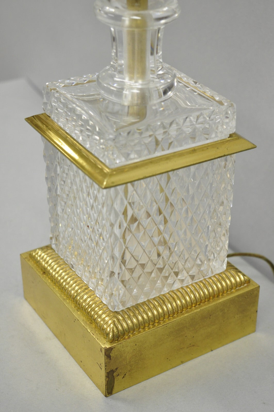 French Empire Regency Baccarat Style Glass Crystal Urn Table Lamp w/ Brass Swans