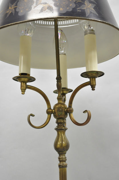 Vintage French Country Brass Reading Floor Pole Lamp with Tole Metal Shade