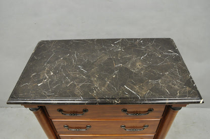 Kincaid French Country Cherry Wood 3 Drawer Marble Top Nightstand Bedside Table