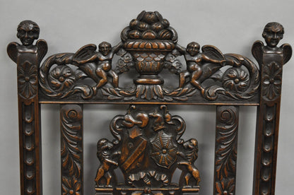 Antique Italian Renaissance Carved Walnut Throne Arm Chair w/ Winged Cherubs