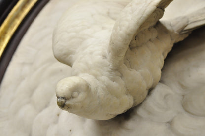 Antique Victorian Large Italian Oval Marble Relief Carved Dove Bird Wall Plaque