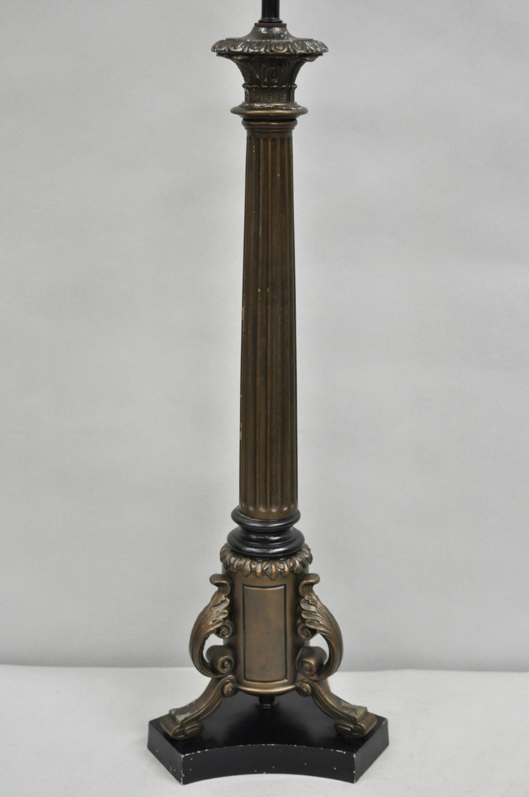 Vintage French Empire Tall Metal Bronze Finish Column Form Table Lamp