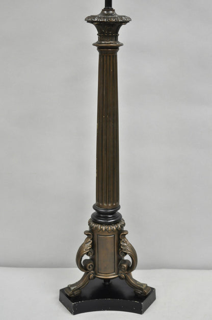 Vintage French Empire Tall Metal Bronze Finish Column Form Table Lamp