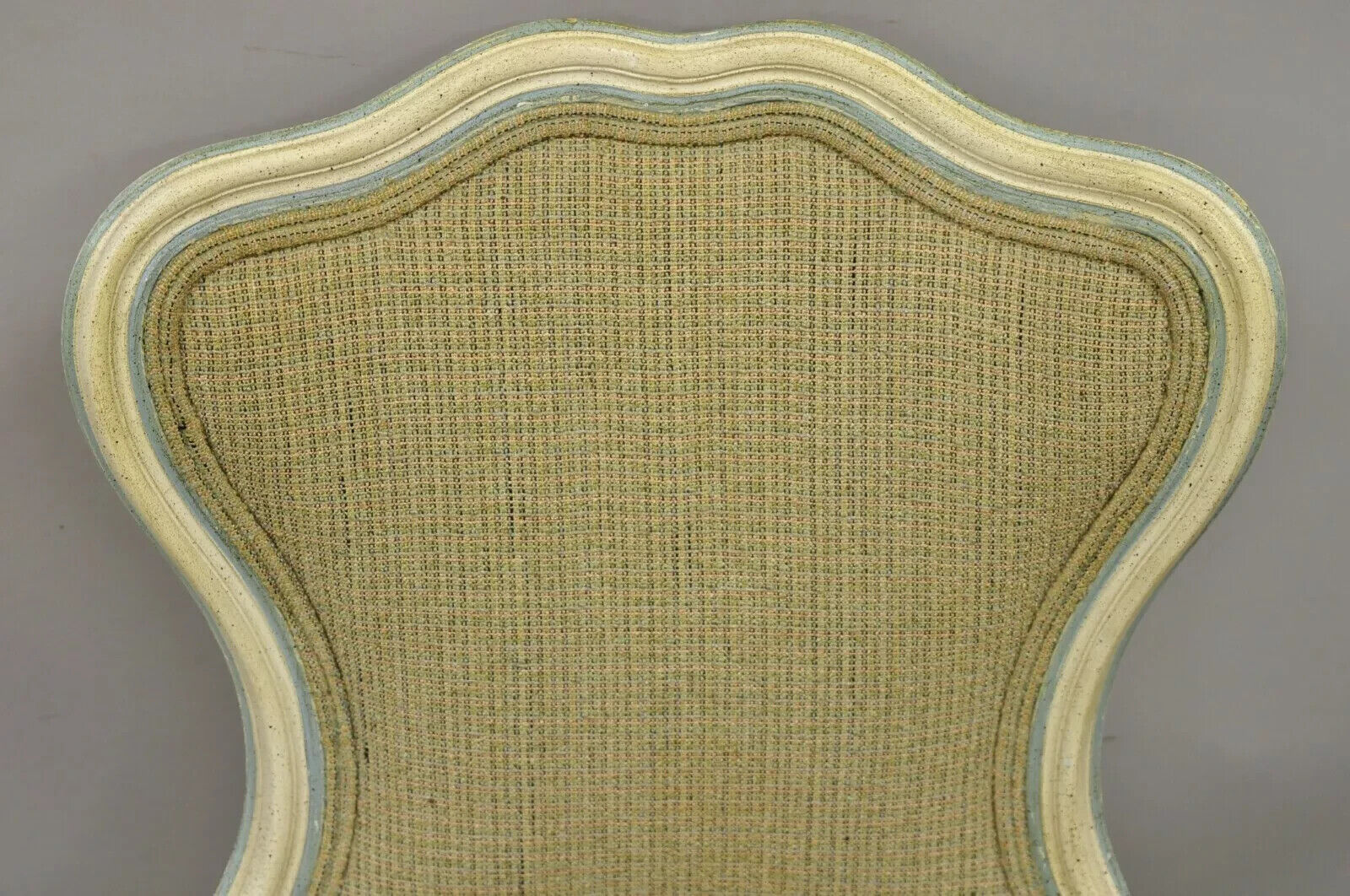 Vintage French Provincial Louis XV Cream Blue Boudoir Slipper Chairs - a Pair