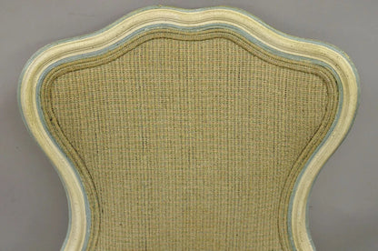 Vintage French Provincial Louis XV Cream Blue Boudoir Slipper Chairs - a Pair