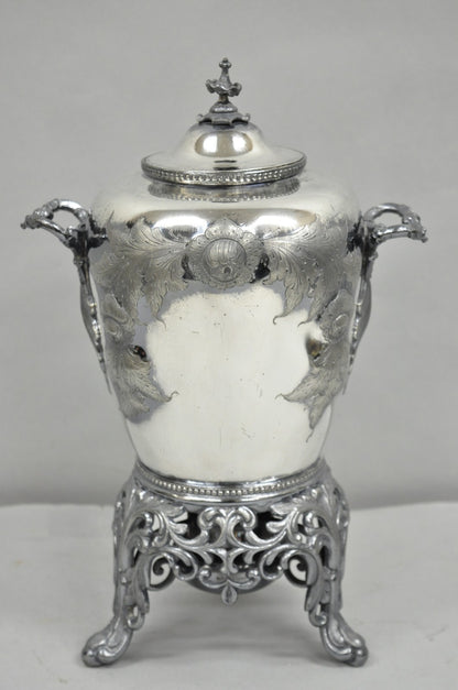 Antique Art Nouveau English Silver Plated Floral Repousse Samovar Coffee Tea Pot
