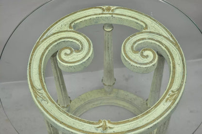 Italian Provincial Scrollwork Snail Glass Top Wooden Coffee Table Set - 3 Pc Set