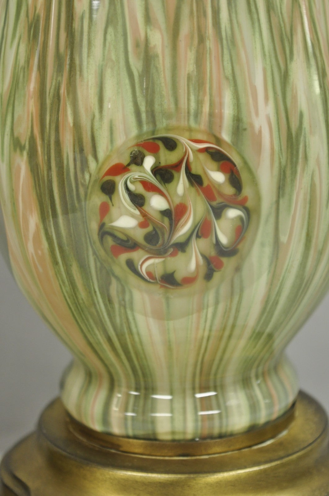 Vintage Mid Century Modern Italian Murano Green Blown Glass Table Lamps - a Pair