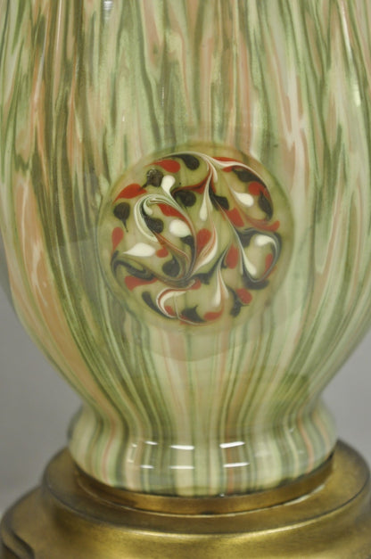 Vintage Mid Century Modern Italian Murano Green Blown Glass Table Lamps - a Pair