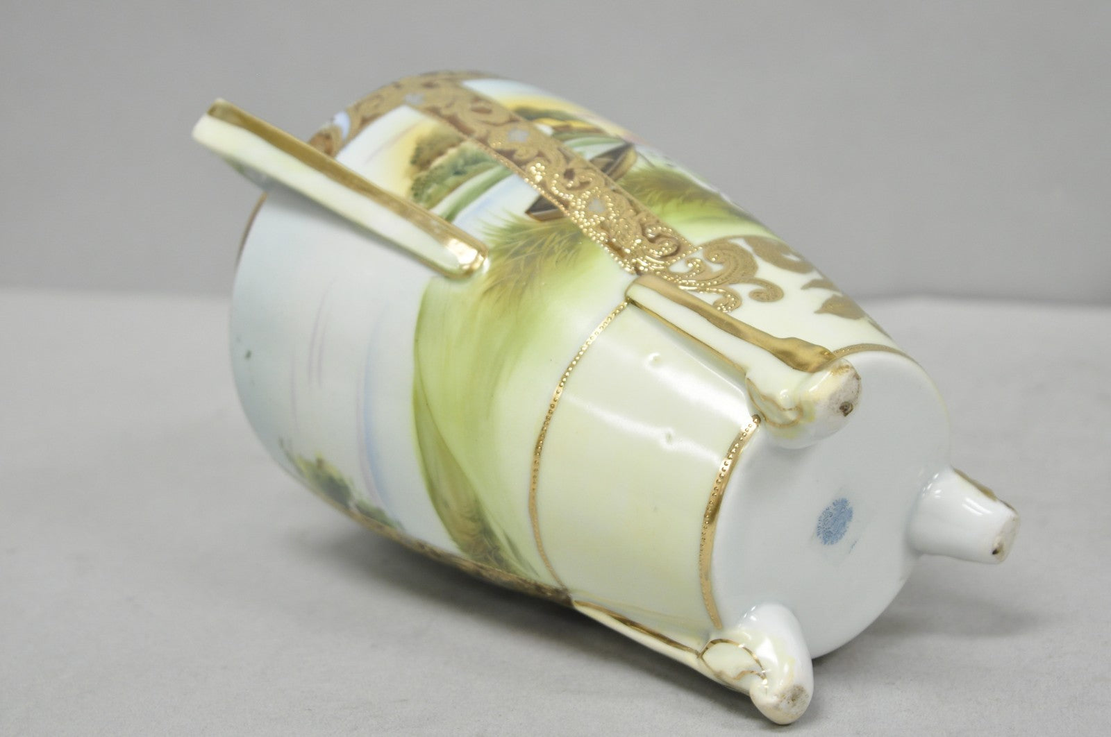 Antique Nippon Hand Painted Porcelain Twin Handled Vase w/ Swan & Lake Scene