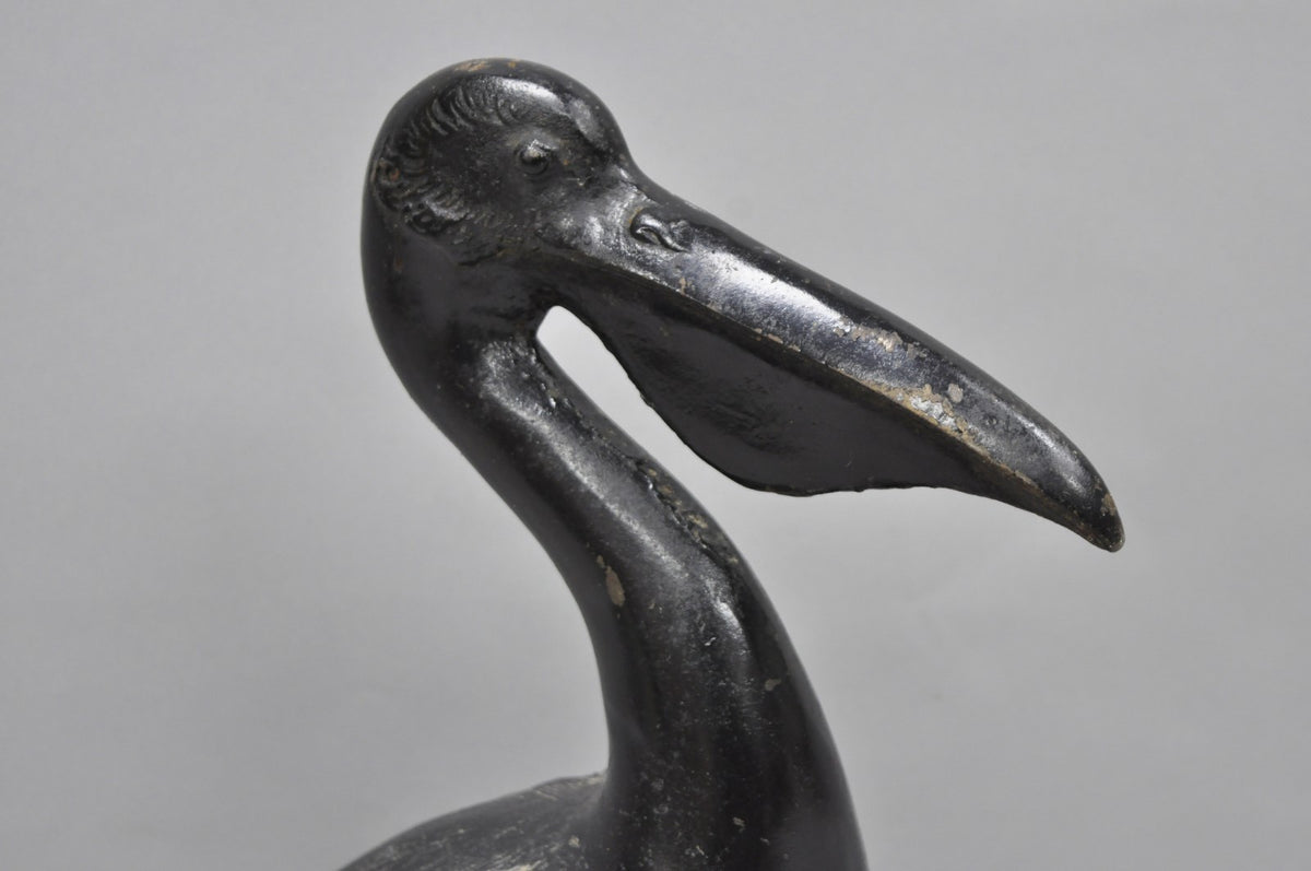 Vintage Japanese Cast Iron Black 17" Pelican Bird Garden Statue Sculpture